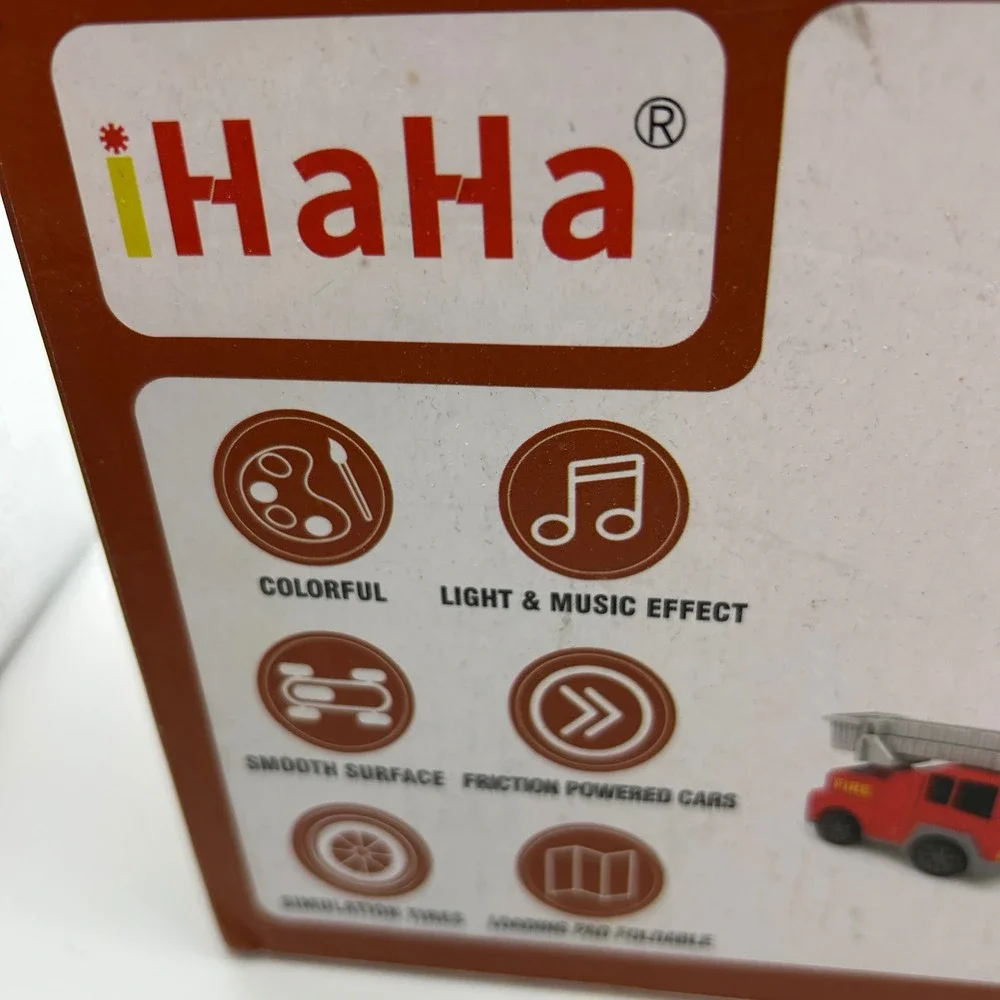 iHaHa Fire Truck Pull Back Car Series Toy Transporter Truck with 4 Mini Fire Veh